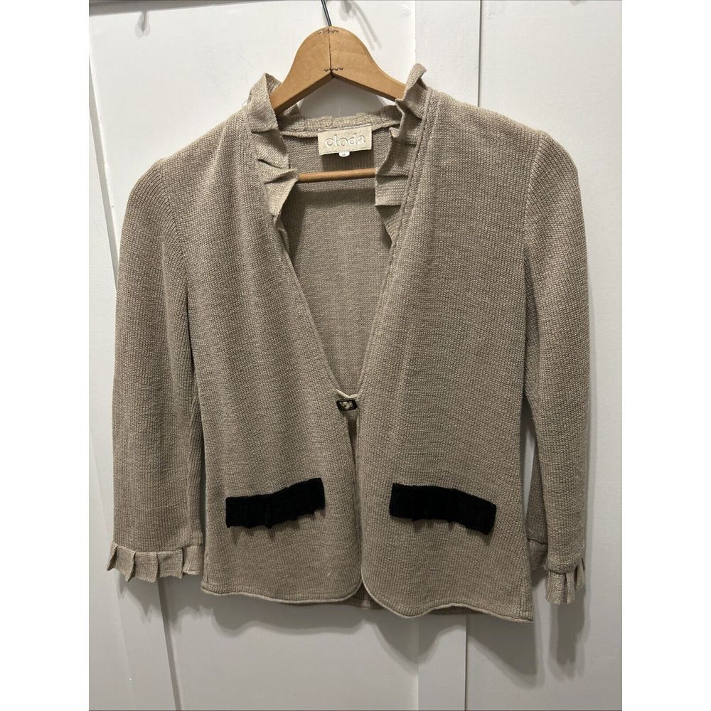 Cloda Cardigan Sweater Medium Flax Ruffle Career Structured Top With Back Detail